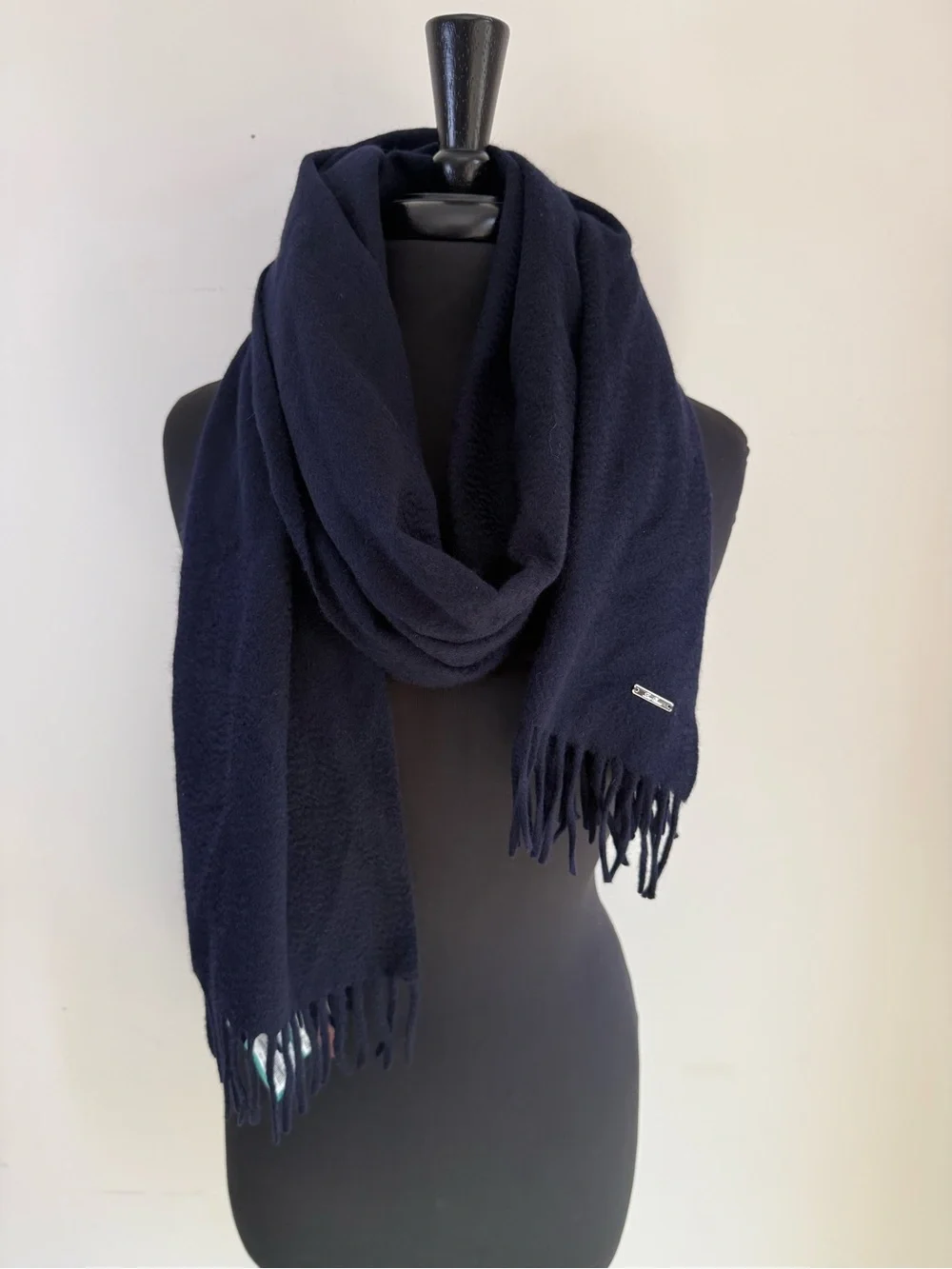 Loro Piana Navy Fringe 100% Cashmere Scarf